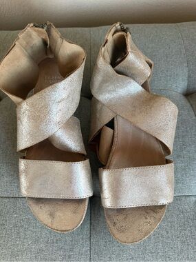 Eileen Fisher Shimmery Rose Gold Crisscross Sandals